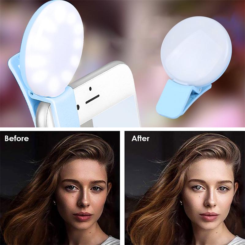 Adjustable 3-level Light Mini Selfie Ring LED Fill Light Clip on Cellphone Laptop Lamp Ringlight Photography Phone Accessories