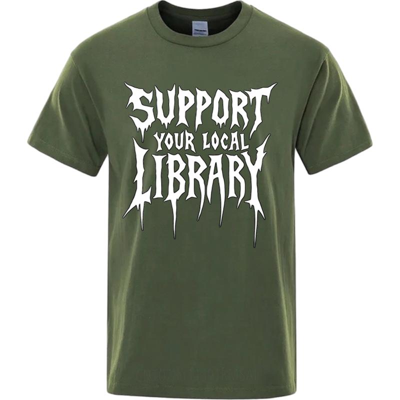 Grafisches Sommer-T-Shirt für ihn Unterstütze deine lokale Bibliothek Kurzarm Neu eingetroffen O-Ausschnitt T-Shirt Rundhalsausschnitt Kurzarm-T-Shirt