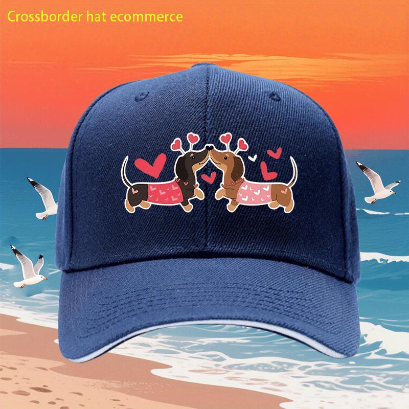 Süßes Dackel-Paar Valentinstag Baseballkappe Polyester Verstellbar Lässig Sommer Hundeliebhaber Geschenk