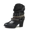 Vintage Belt Buckles Women Boots Autumn Winter Patchwork Square Heels Round Toe Ankle Boots Ladies Boots 758