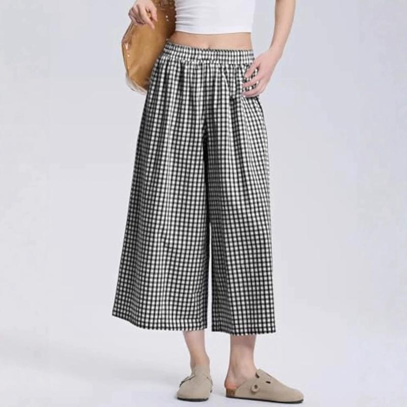 Women's Plaid Loose Casual Pants Crop-length Pants