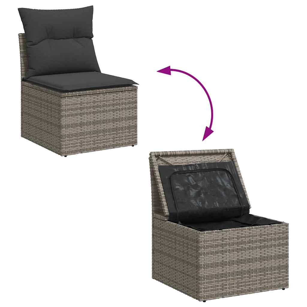 6 Piece Garden Sofa Set with Cushions Grey Poly Rattan & Acacia