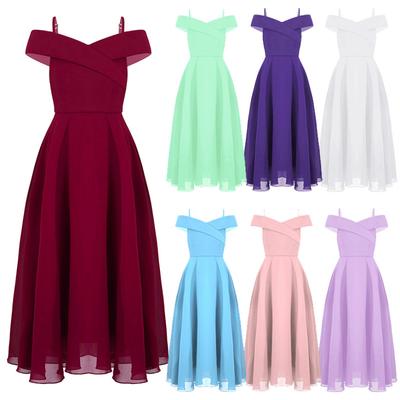 Robes de fête pour filles, longue robe à fleurs pour filles, en mousseline de soie, robe de soirée d'été, demoiselle d'honneur, robe de bal de concours de mariage