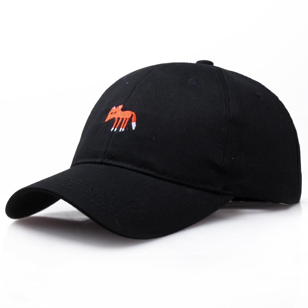 Small Fox Embroidered Classic Cotton Baseball Cap For Casual Wear All Seasons чёрный