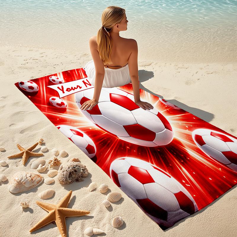 1PC Custom Name "Your Name Soccer Poster" Beach Towel Highly Absorbent And Sand-Resistant Towel for Swimming, Pool, Yoga, And Travel Lightweight