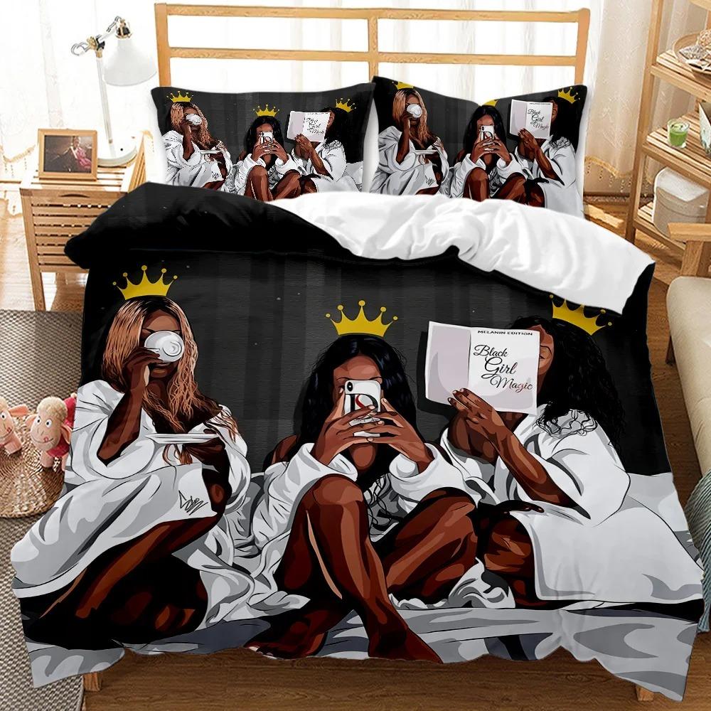 Black Girl Duvet Cover 3D Exquisite Cartoon Anime Digital Print Bedding Set Comforter Bed Youth Home Decor Boys Gift