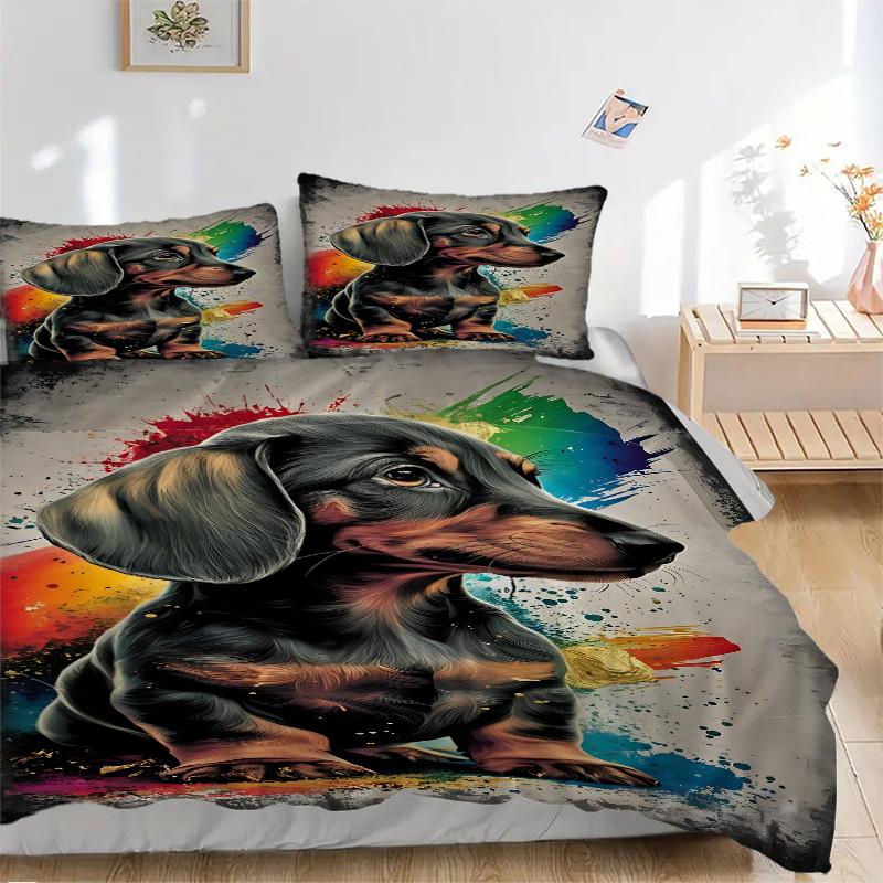 

3pcs Dachshund Art Print Duvet Cover Set, Cover For Bedroom Guest Room (1 Duvet Cover + 2 Pillowcase, Without Quilt), yy250922143 135x200cm