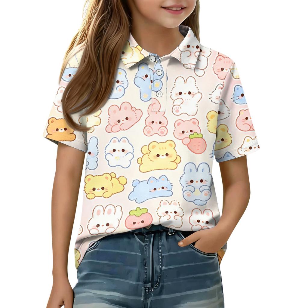 Kids Casual Short Sleeve Polo Shirt Animal Print Lightweight Comfortable Soft Fabric Summer Top for Boys Girls