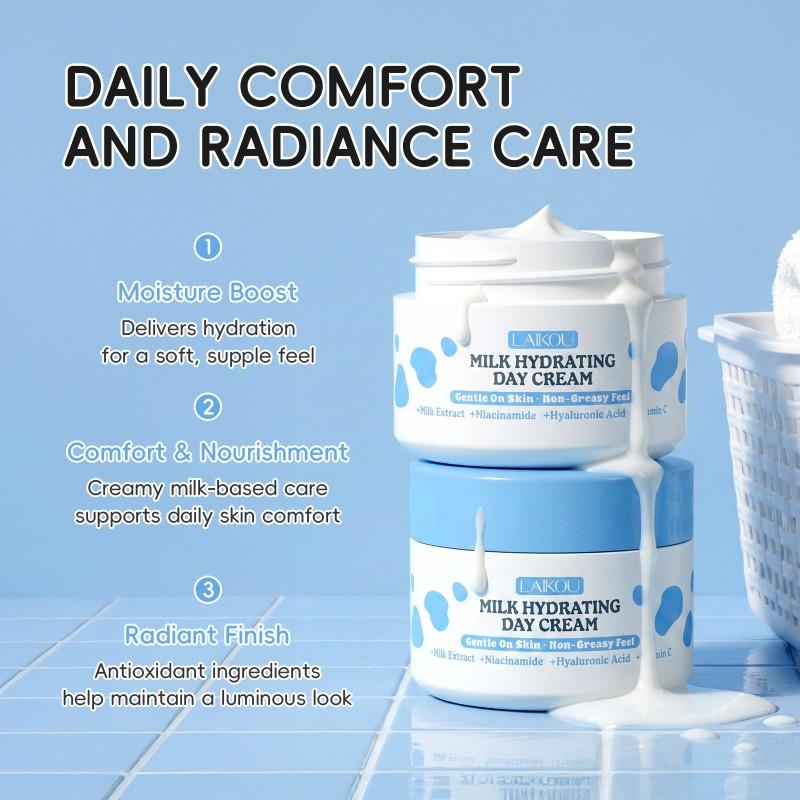 LAIKOU Milk Hydrating Day Cream 30g - Daily Face Moisturizer with Hyaluronic Acid, Vitamin C & E for Silky, Soft and Smooth Skin
