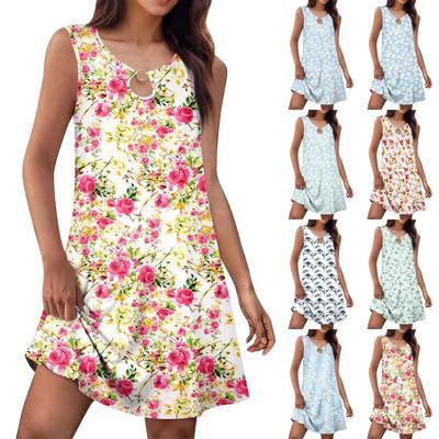 Women's Summer Fashion Tank Dress A-Line Sleeveless Casual Floral/Solid Pocket Dress