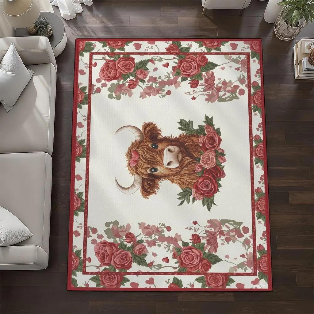 Cartoon Schwarze Katze Aufdruck Teppich Hund Hochlandrind Dekorative Fußmatte Eingang Wohnzimmer Schlafzimmer Festliche Atmosphäre Teppich