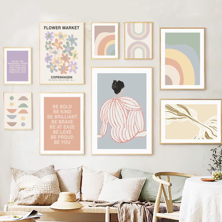 Flower Market Curve Girl Rainbow Abstract Posters Prints Canvas Painting Nordic Wall Art Pictures For Living Room Home Decor