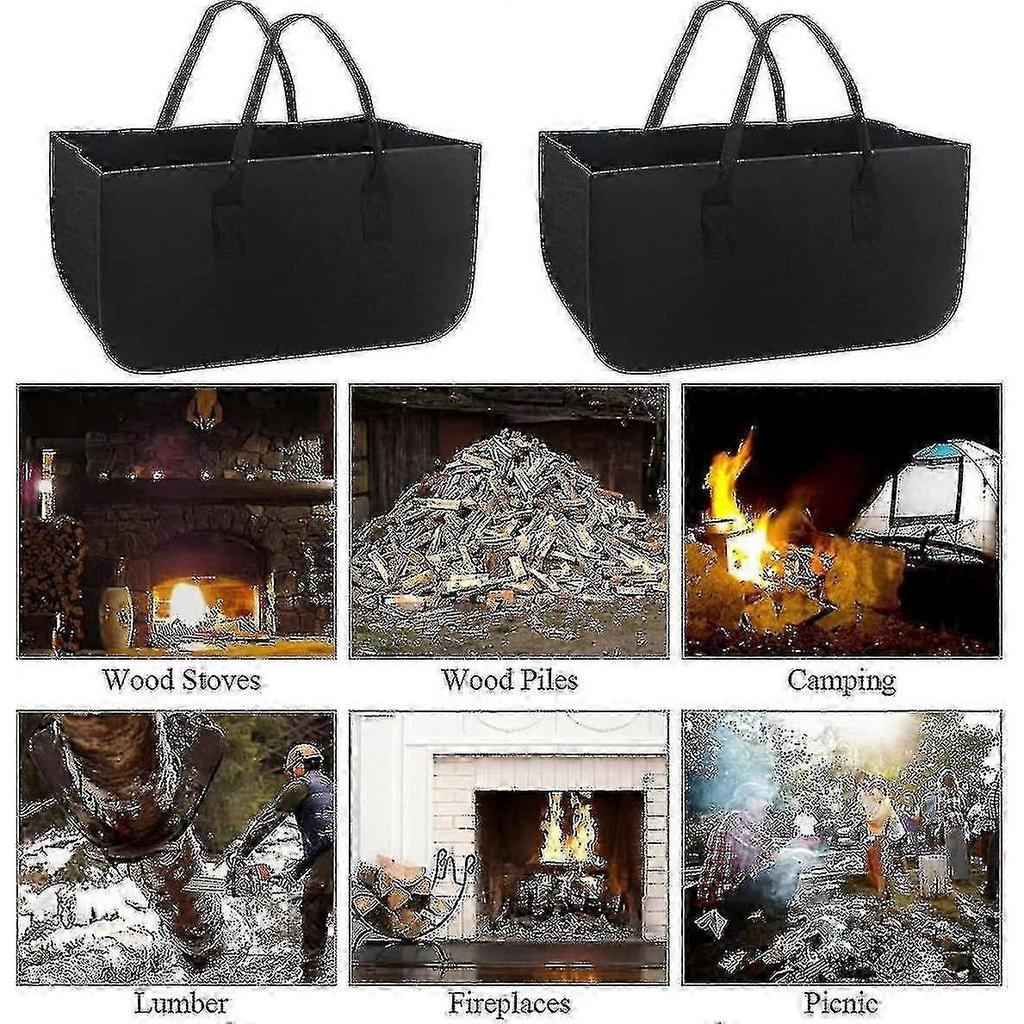 Felt Firewood Holder with Handle, Large Foldable Log Basket, for Camping/Shopping
