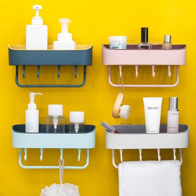 Bathroom Double Towel Rack Drain Rack Kitchen Two-color Seamless with Hooks Detachable Storage Rack