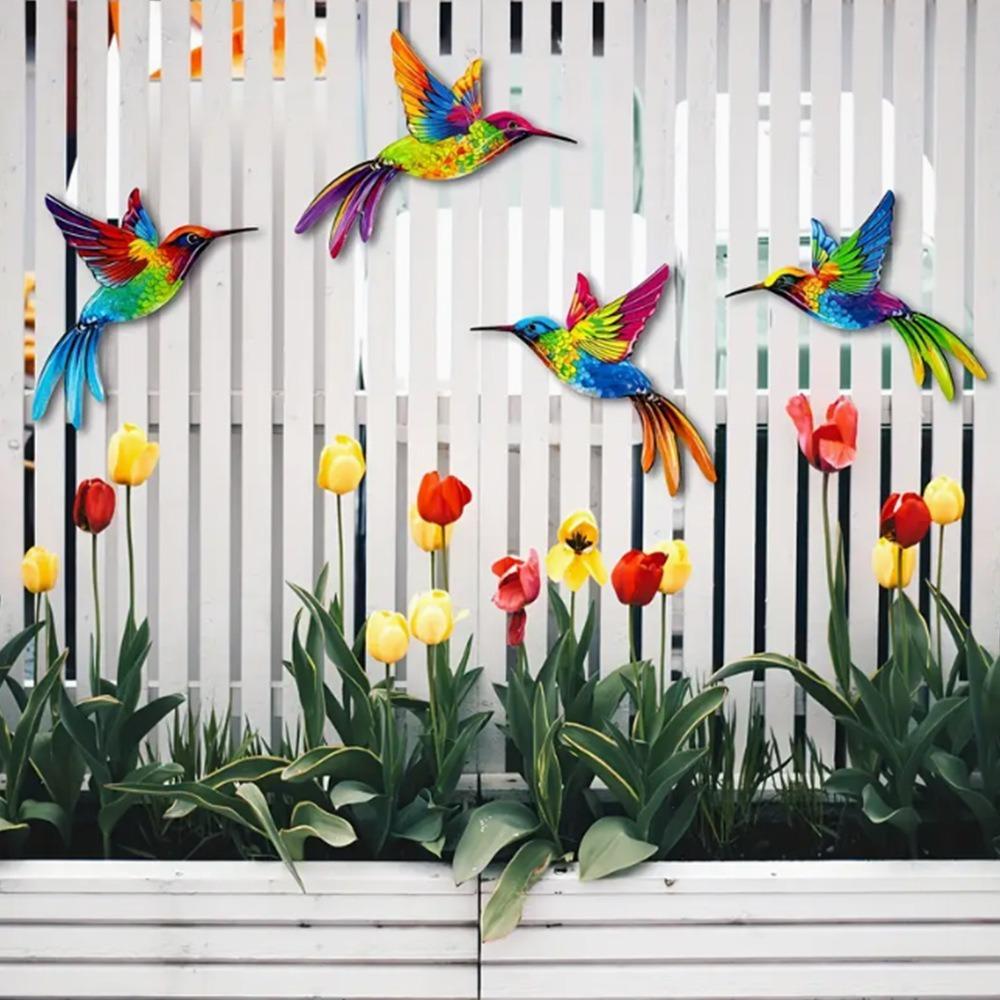 

Vintage Wooden Bird Wall Decor Rustic Bird Wall Art Colorful Bird Ornament Backyard Fence Decor 4pcs