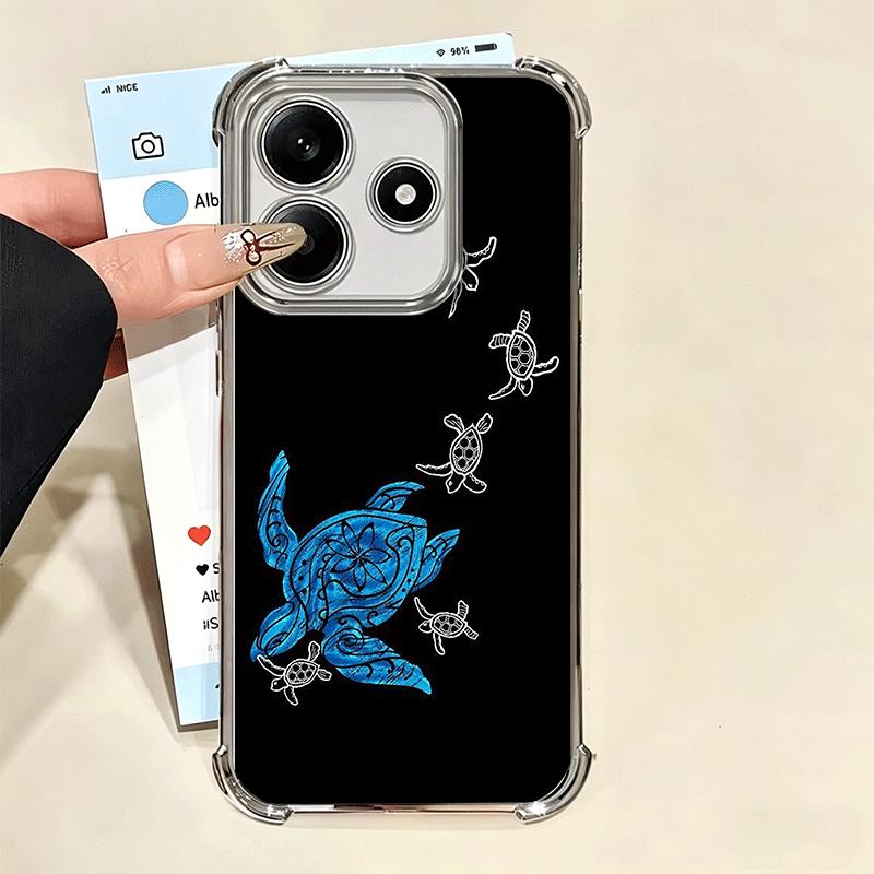 Cartoon Ocean Sea Turtle Plating Phone Case For Xiaomi Redmi Note 14 15 Pro Plus 13 12 11 11S 11T 10 9S 9 5G Anti-Fall Airabag C