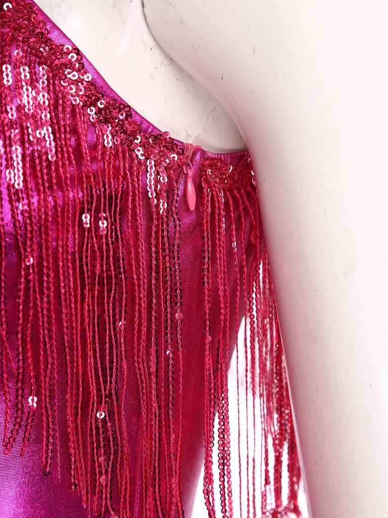 Schlaghosen-Jumpsuit für Damen S-3XL: Pailletten-Quasten-Einteiler mit einem Schulterträger, ärmellos, mit metallischem Glanz für Halloween