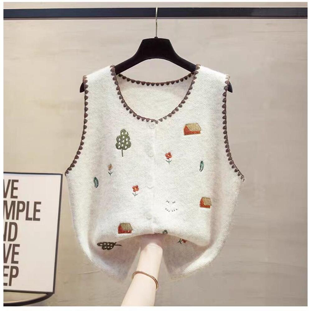 2026 Autumn New Women Sweater Knitting Fashion Tops Cardigan Lady Sleeveless Embroidery Floral Vest Tank Shirt Loose Casual