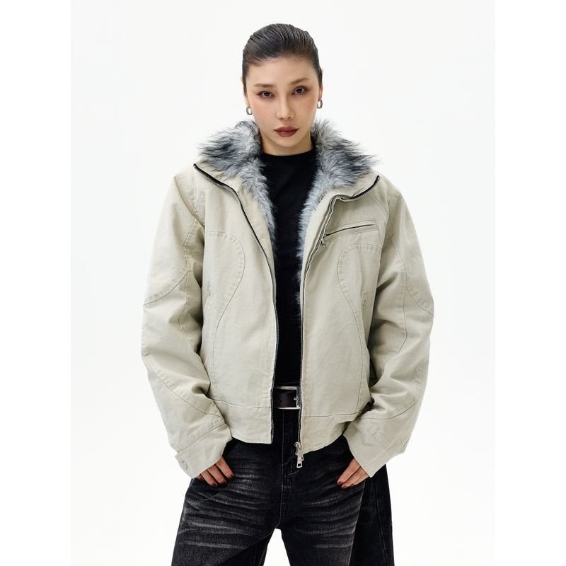 Kisko Winter American-Style Mountain Carving Washed Vintage Thickened Jacket for Men and Women, Cool and Deconstructed Warm Cotton Coat