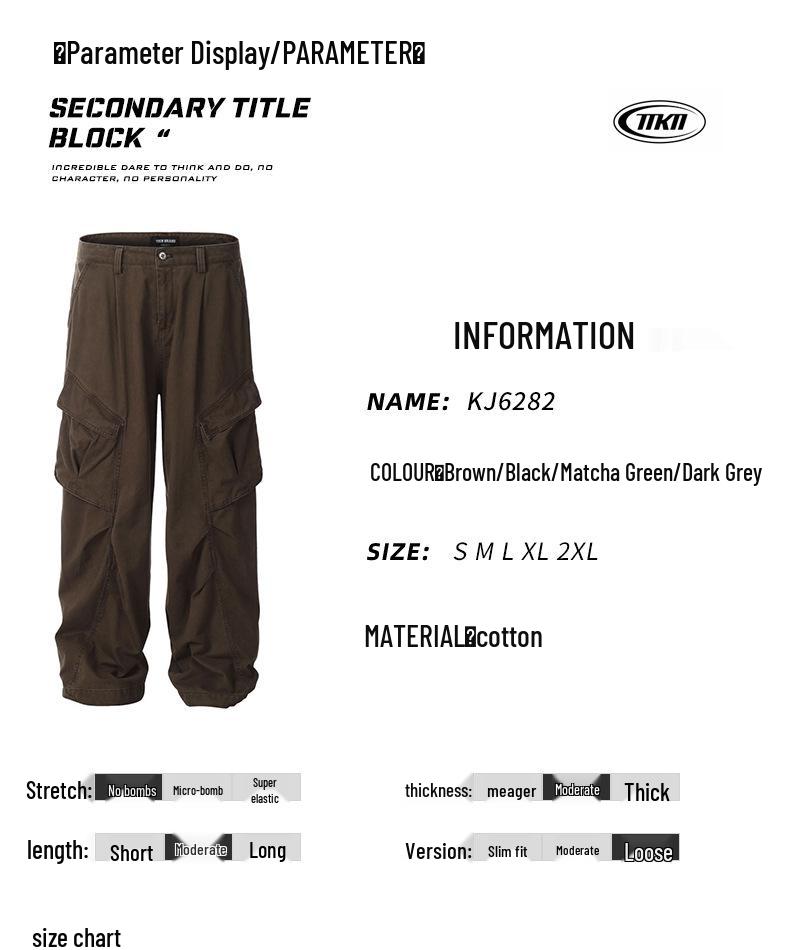 11KN Unisex Retro Wide Leg Work Pants with 3D Pockets - Pleated, Loose, Slimming, Casual, Long Fit