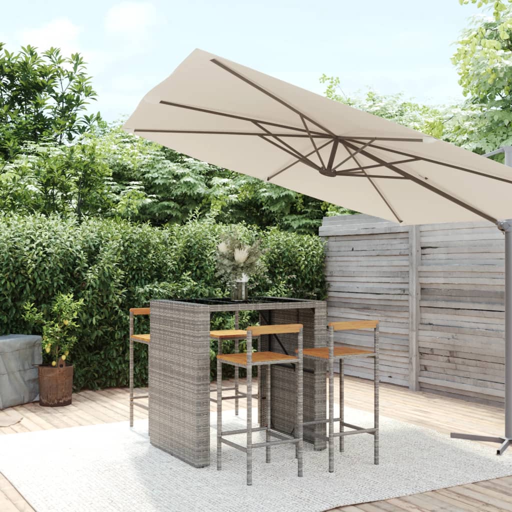 5 Piece Garden Bar Set Grey Poly Rattan & Solid Acacia Wood