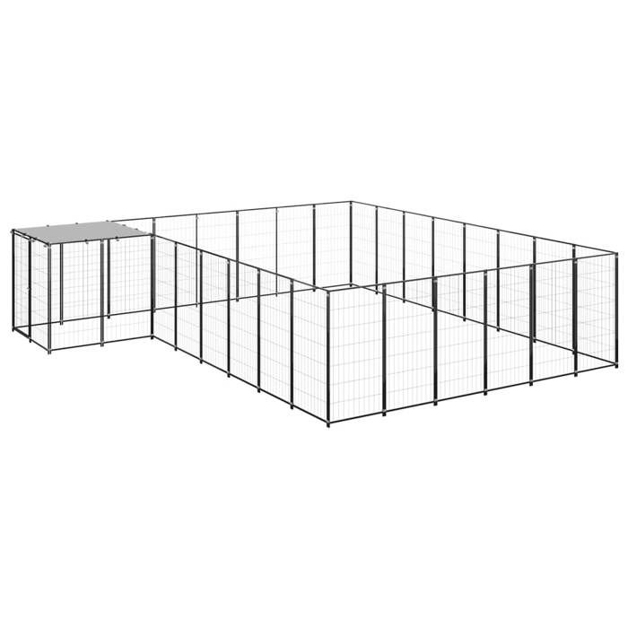VidaXL Chenil Noir 15,73 m² Acier Enclos pour Chiots Cage Chiens Extérieur 3082227