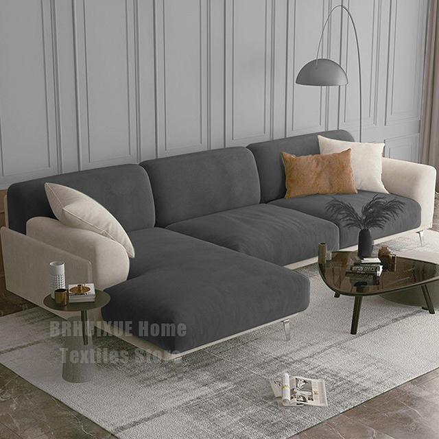 Velvet Sofa Seat Cushion Cover Stretch Plush Thicken Sofa Cover For Living Room L Shape Luxury Corner Furniture Sofa Slipcovers