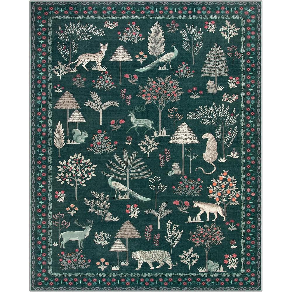 Jungle Animal Living Room Carpet Washable Area Rug Soft Large Rugs for Bedroom Playroom Rug Stain Resistant Floor Mat for Home