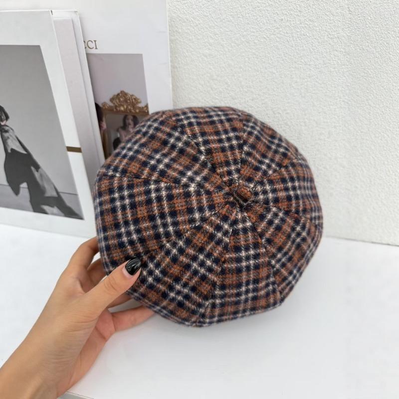 Classic plaid beret children autumn and winter casual versatile face small bud hat painter hat