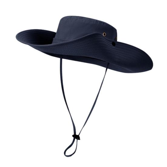 Men Fisherman Hat Flat Top Wide Brim Breathable Sun Hat Adjustable Windproof Drawstring Sun Protection Hat