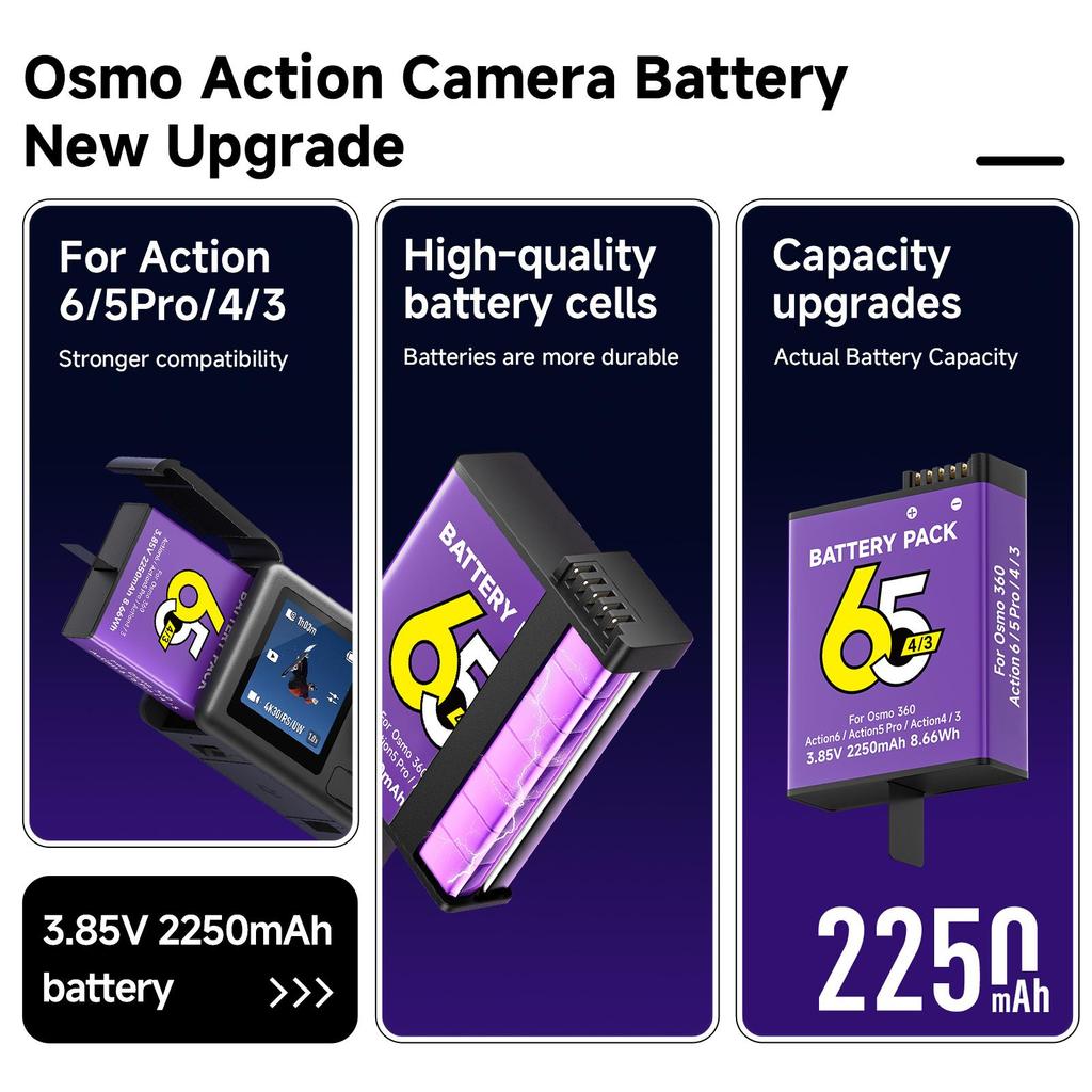 PALO For DJI Action 6/5/4/For DJI Osmo 360 Replacement Battery for DJI Osmo Action 4/3 Camera Battery Accessories