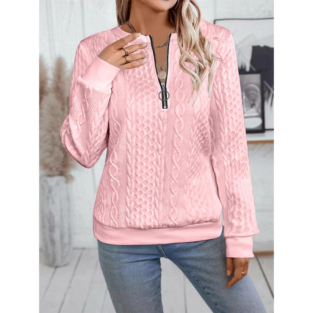 Ladies, Casual, Collar Zipper, Long Sleeved Hoodie, Women's Clothing, T-shirt