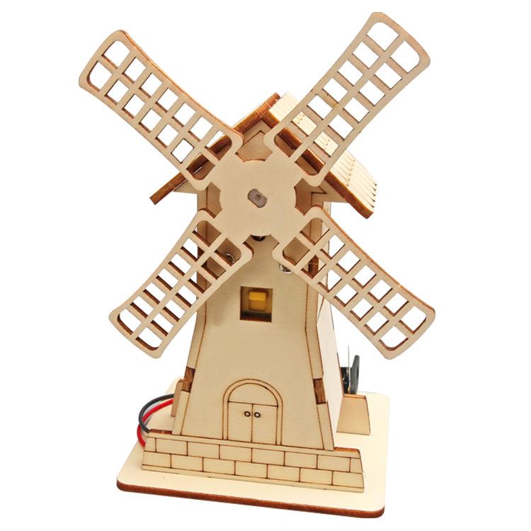 Pupil Educational Science And Education Toys Creative Technology Small Production Electric Windmill Cabin Handmade Material Package New Products