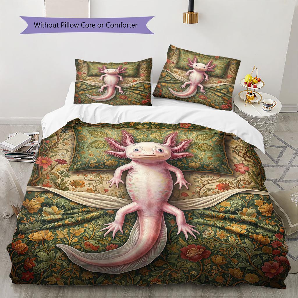 Sleeping Reptile Pattern Bedding Quilt Set Quilt Cover Pillowcase Home Decoration Birthday Gift (1 * Duvet Cover + 2 * Pillowcase, Without Core)
