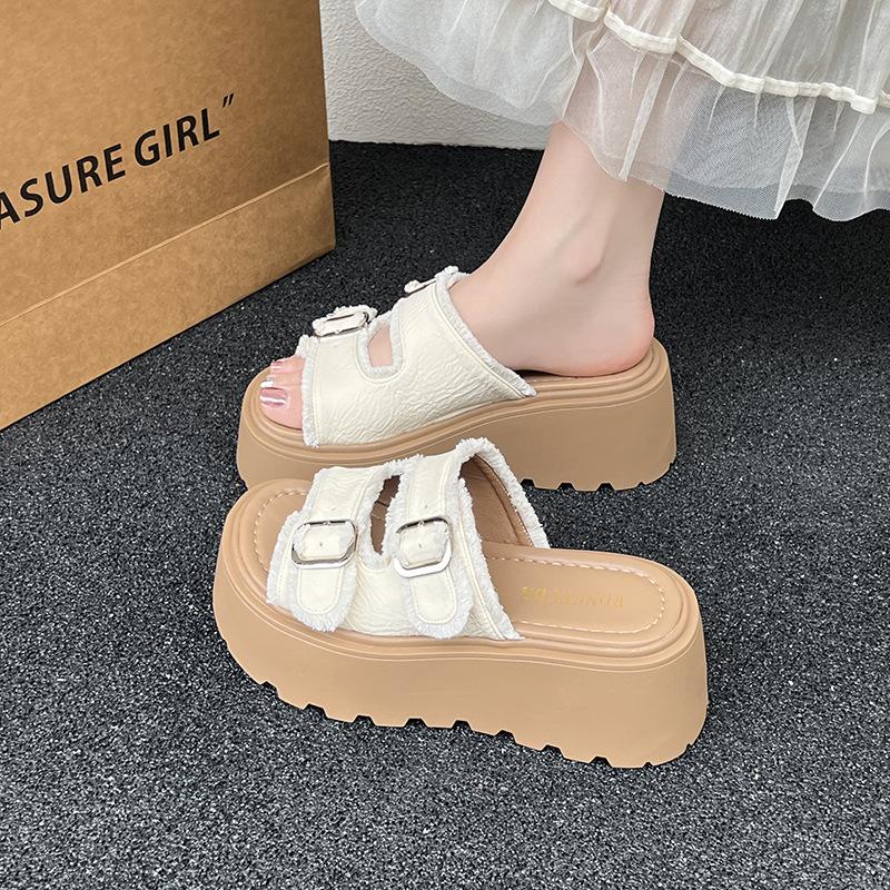 Zapatos de esponja de suela gruesa que aumentan la altura Zapatillas Boken Chanclas Moda de verano para mujer Zapatillas de hombro único