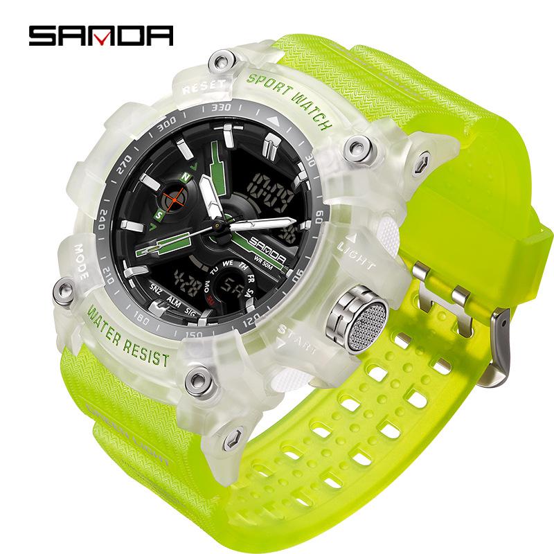 SANDA Youth Waterproof Sports Watch - Cool Trendy Multi-functional Dual Display in Black Technology Design