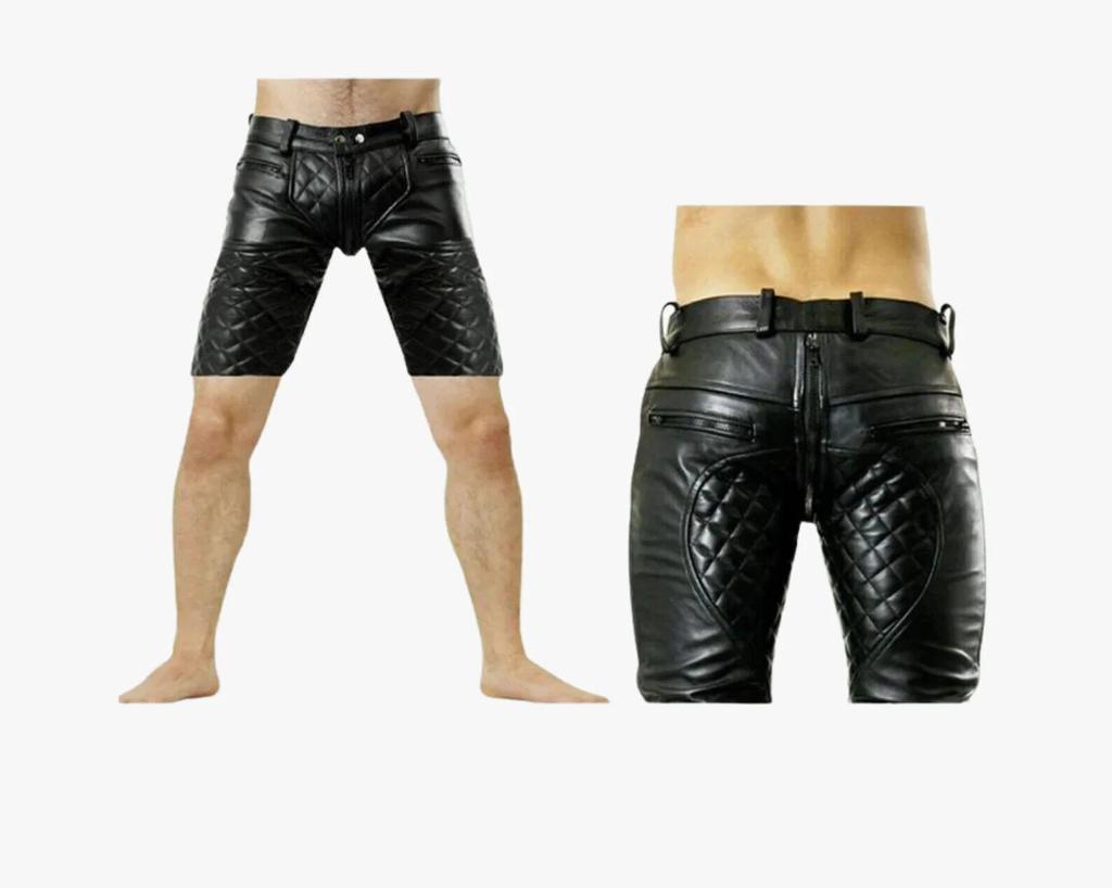 Leather Black Men Short Pants Gym Sports Zipper Soft Lambskin Boxer With Pocket