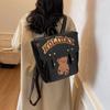 Retro Backpack Women Letter Bear Print Commuter Bag Large Capacity Student School Bag
