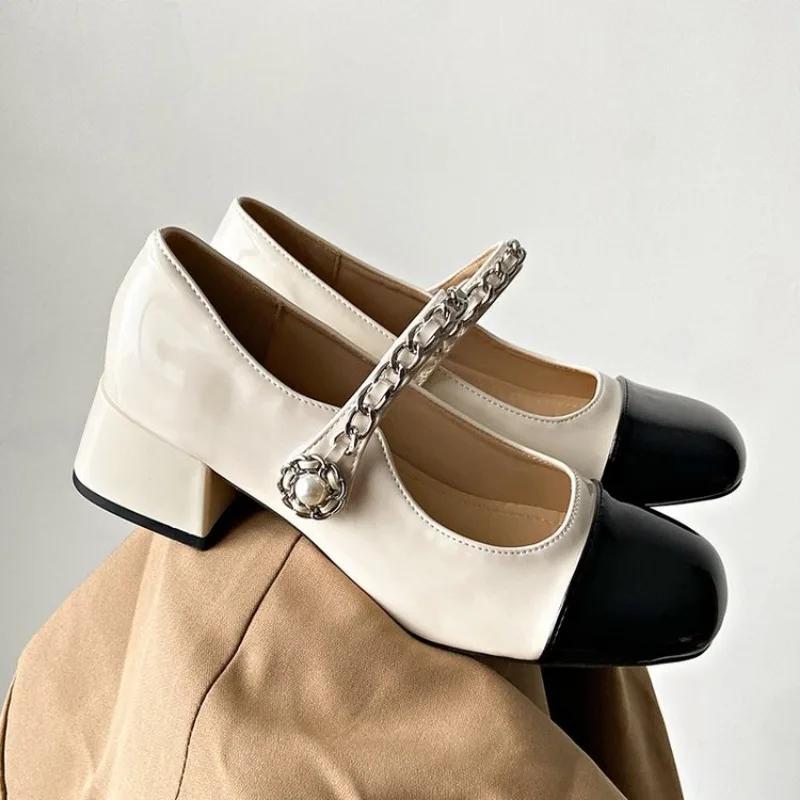 Fashion 2024 New Summer Women's Pearl Shoes TweedStyle Vintage Thick Medium LowTop Leather Shoes Latex Sole Rubber Upper
