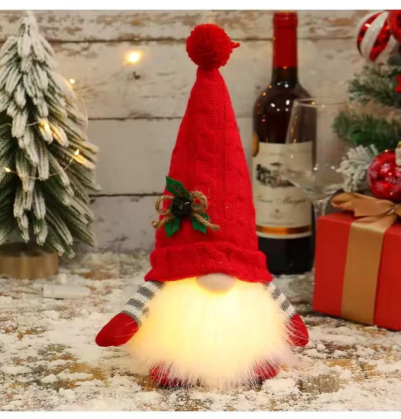 2025 Christmas Glowing Gnome Ornaments - Knitted Doll with LED Light, Home Xmas Decor for Navidad & New Year 2026 Present