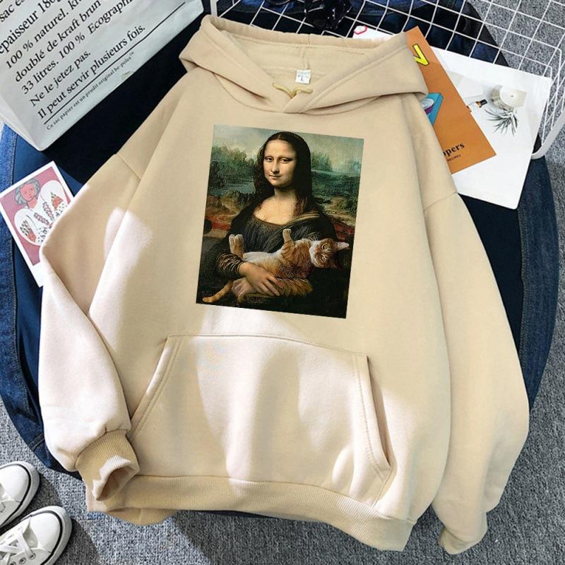 T Shirts Mona Lisa Hugging Cat Kawaii hoodie