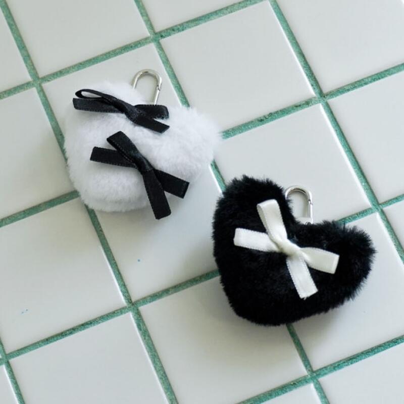 Ribbon Heart Silver Black Leather Vintage Keychain Set of 7 (Options 1-2)