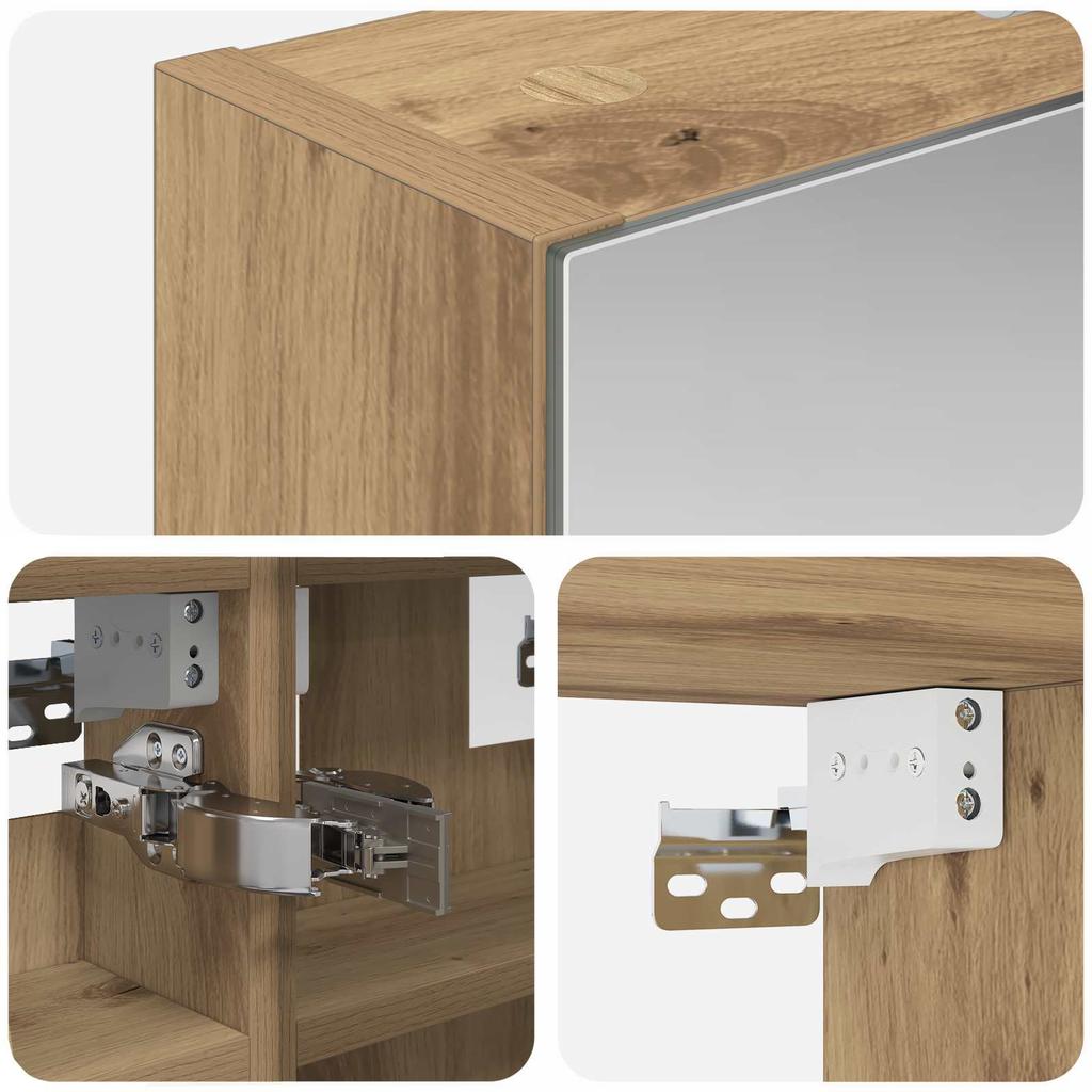 Bathroom Mirror Cabinet Craftsmanship Oak Finish 30 x 10.5 x 50 cm
