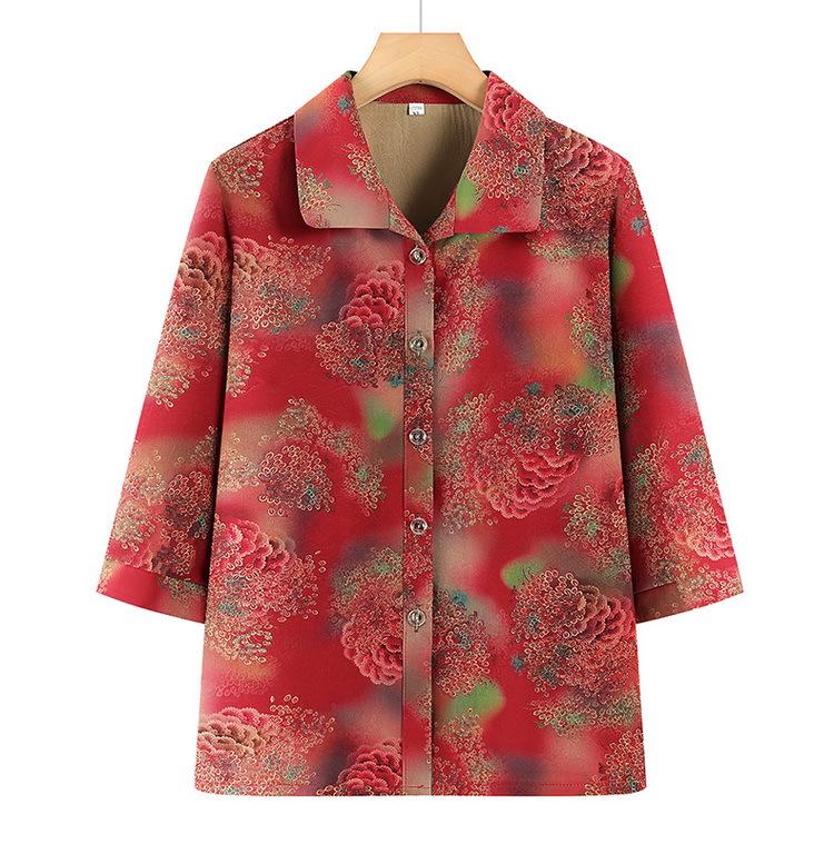 

Women s Spring/Summer Long Sleeve Cardigan Shirt for Middle-Aged Moms & Grandmas 2XL (recommended 100-115 jin) красный