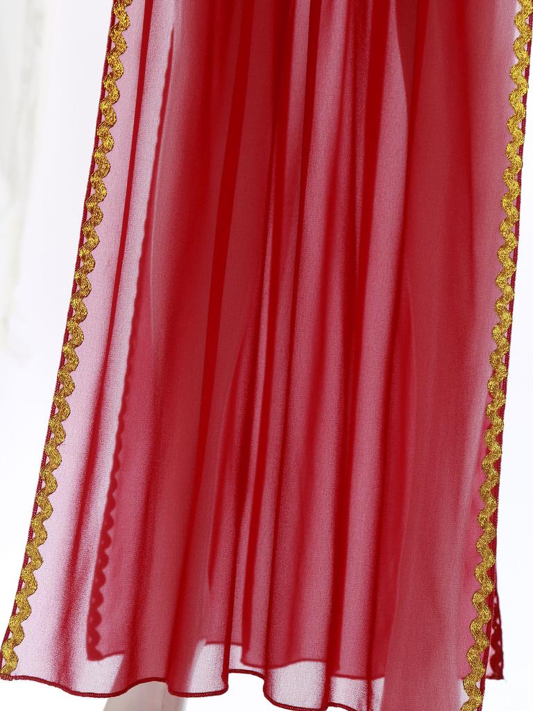 Costume da Regina Antica da Donna Slip Gonna in Chiffon Spacco Laterale Metallizzato Riflettente Rifiniture Dorate Outfit di Halloween