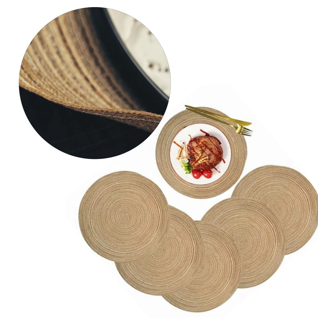 6pcs Round Placemats Slip Proof Prevent Scalding Insulation Decorative Woven Table Mats for Home