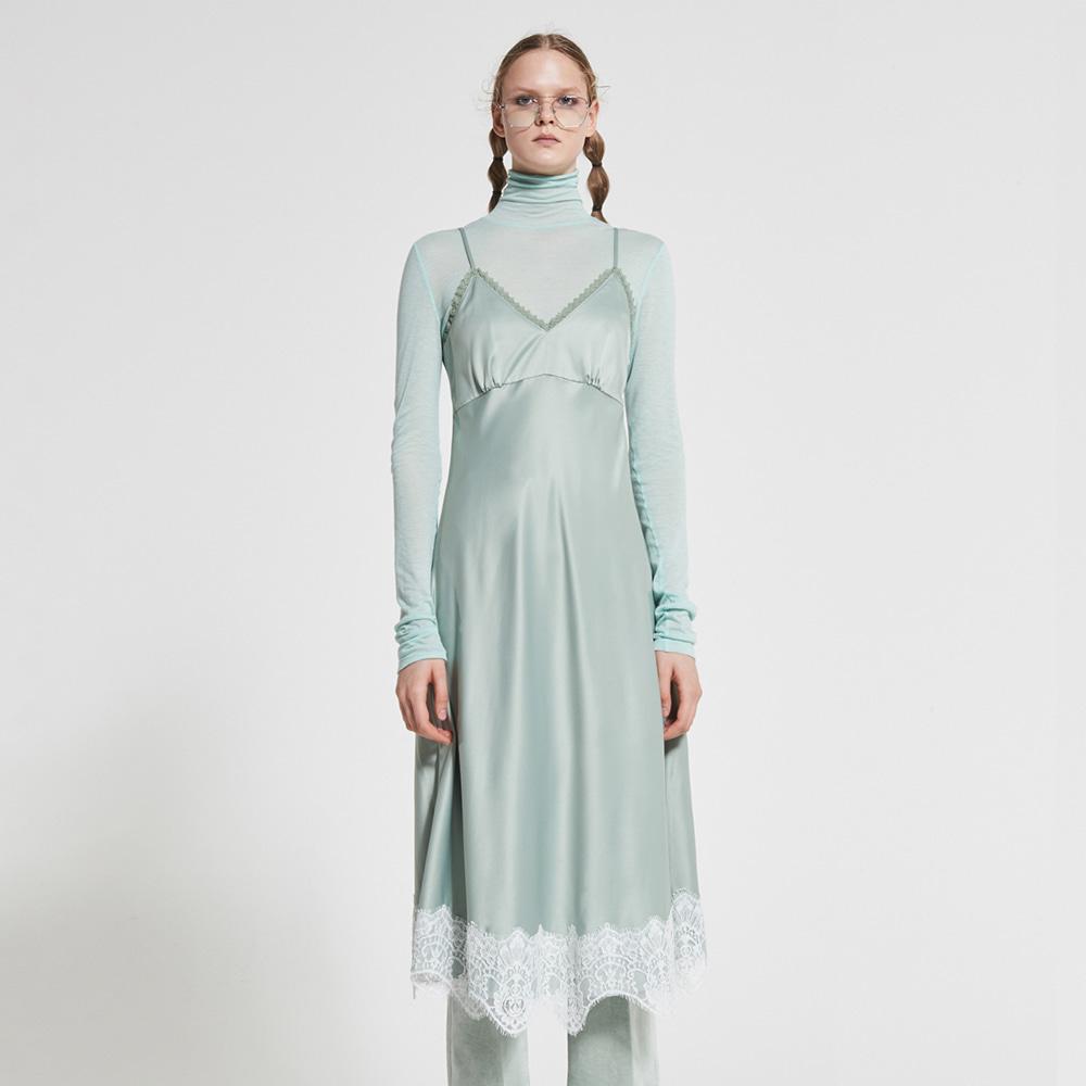Wove Moment Lace Trim Sleeveless Dress Mint