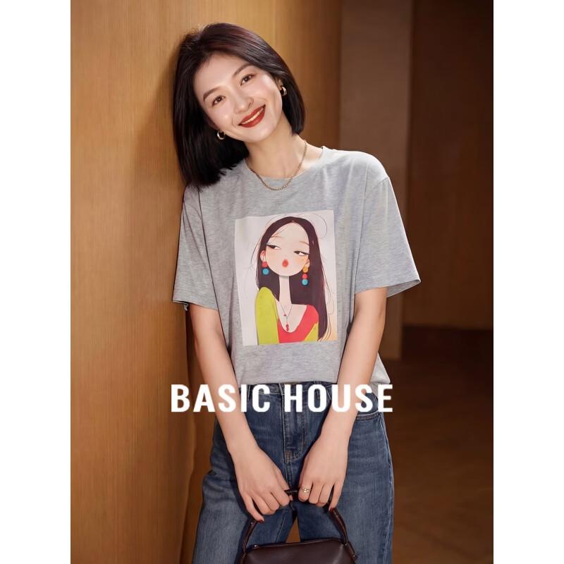 

Basic House Women s Printed Round Neck Short Sleeve T-Shirt M