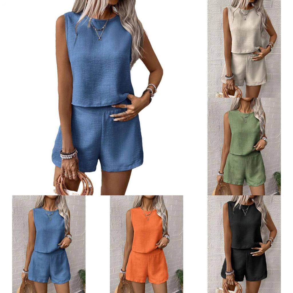 Casual Women Sleeveless Outfit Set With Button Detailing For Spring