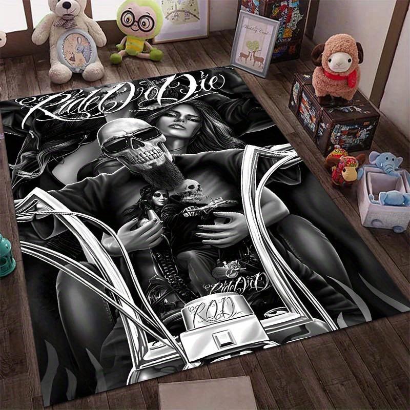 Ride or Die Motorcycle Couple Rug - Non-Slip Floor Mat for Home Living Room Bedroom Office Chair, Biker Themed Decor Mat